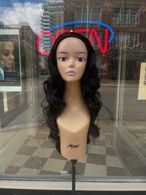 Long Wavy Black Women's Wig with Headband